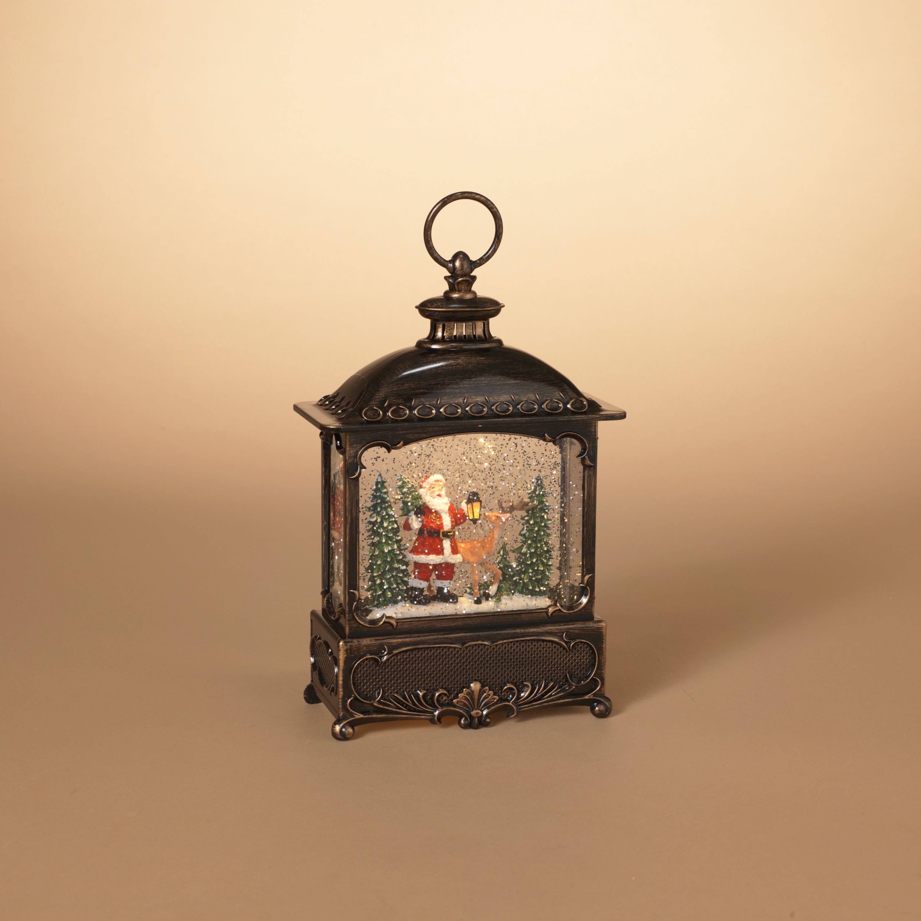 Woodland 12 in H Battery Operated Lighted Spinning Water Globe Lantern with Holiday Scene 2651290EC